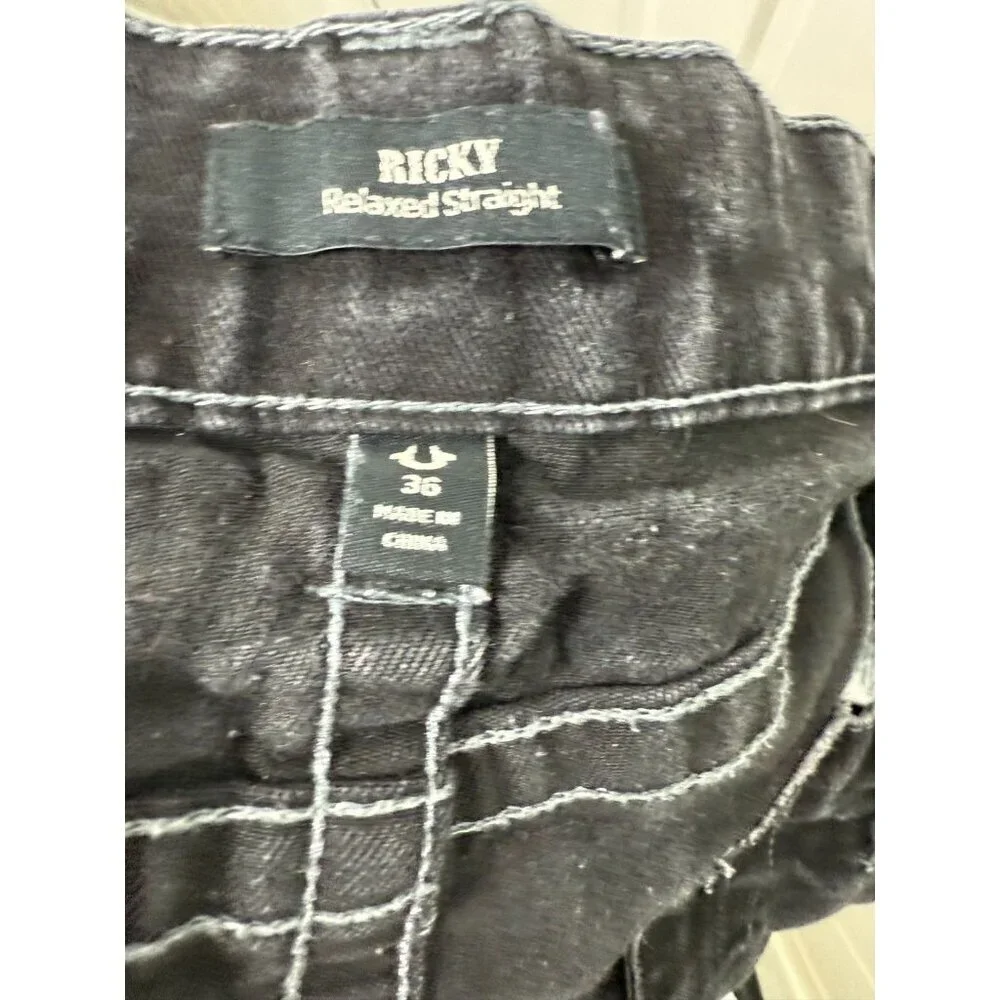 True Religion Men's Ricky Relaxed Straight Jeans Black Demin Size 36W x 29.5L